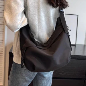 Black Nylon Slouchy Crossbody Bag