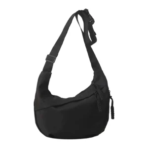 Black Nylon Slouchy Crossbody Bag – Casual Streetwear Sling Purse with Front Buckle